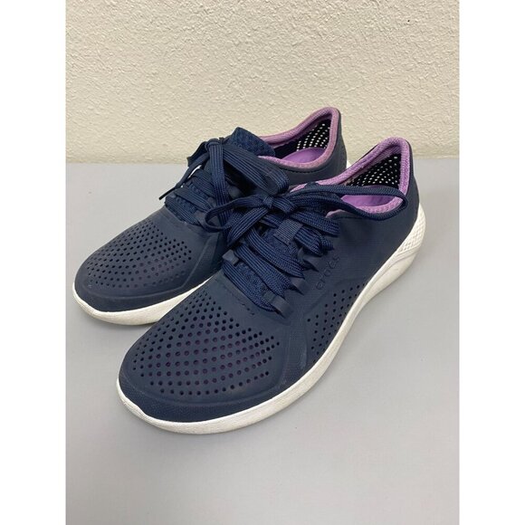 CROCS Literide Navy Orchid Waterproof Lace Up Sneakers Shoes Women Size 9 - Picture 1 of 15